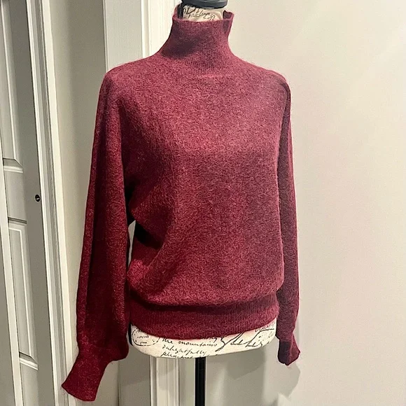 7 For All Mankind Mohair Wool Blend Balloon Sleeve Mock Neck Pullover Sw… - Picture 6 of 16